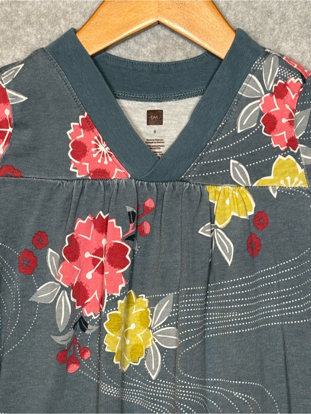 Tea Collection Japan Riko Long Sleeve Floral Trapeze Dress-Blue/Gray-Girls Sz 5